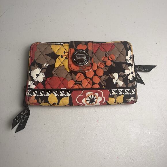 Vera Bradley Bittersweet Wallet Turn Lock Case Set Orange Black 8x5" Fall Autumn - Picture 2 of 11
